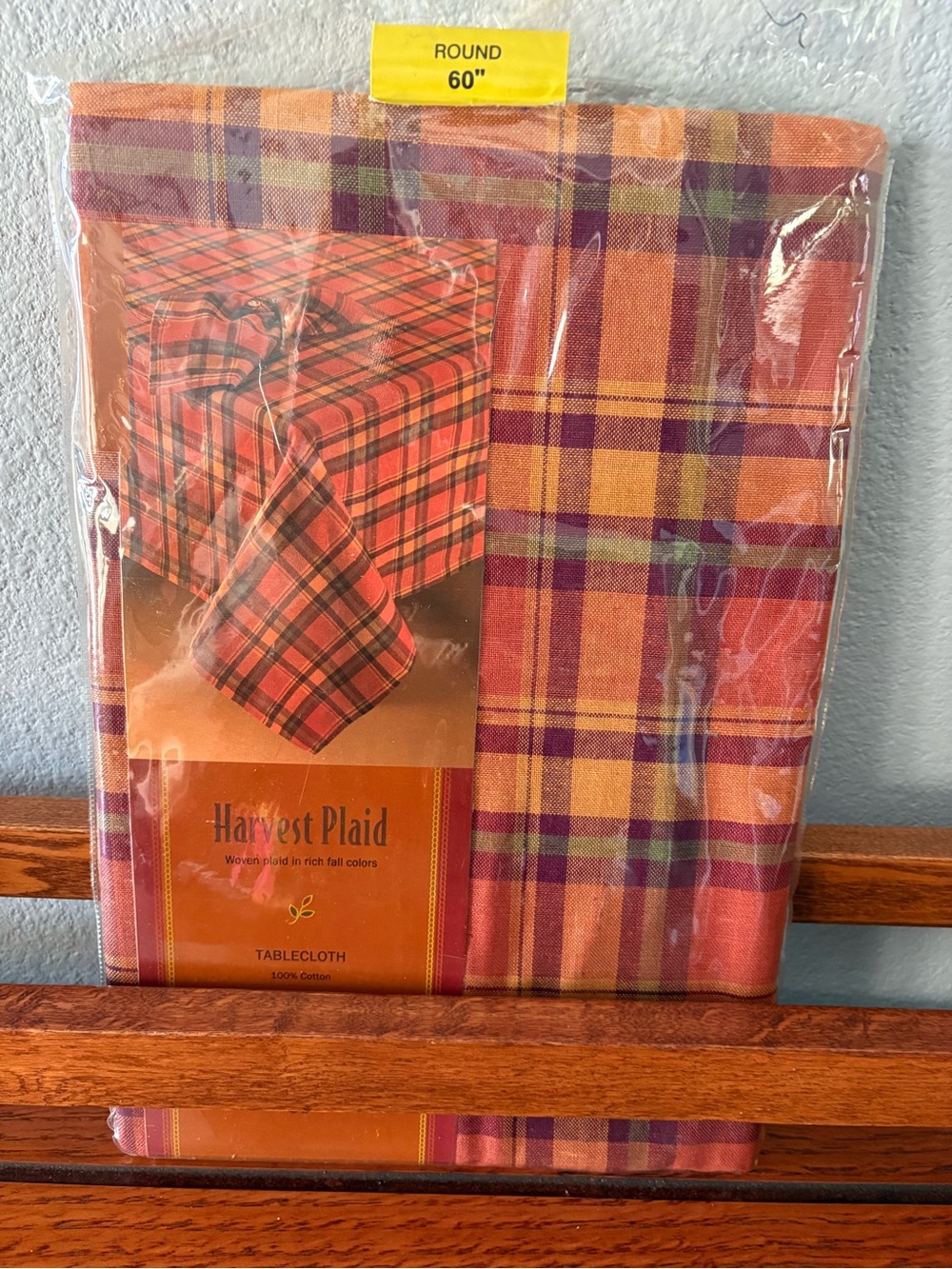Round Tablecloth in Orange Plaid - 60" Fall Harvest Plaid